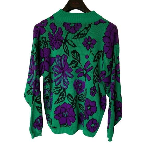 Vintage floral sweater International Stefano Sportswear green purple size large - Picture 2 of 3